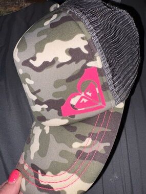 Roxy Camouflage Trucker Cap with Pink Logo